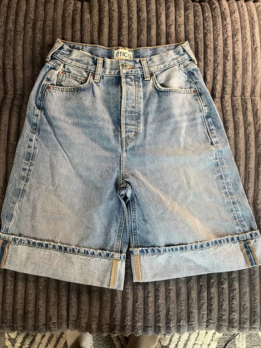 Ética High-Waisted Wide-Leg Denim Shorts Sz 27